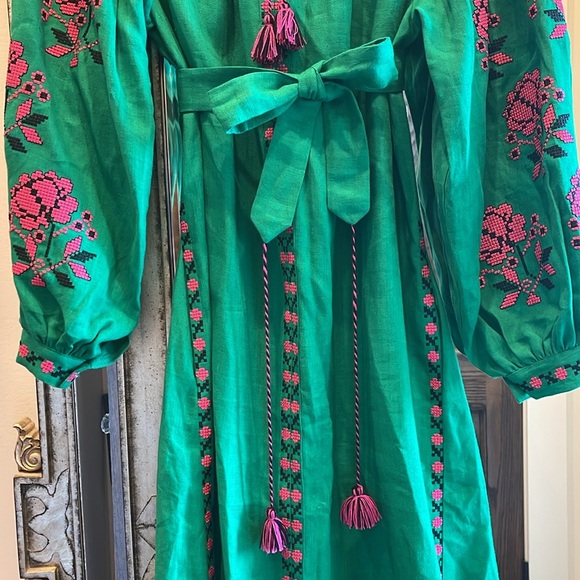 Handmade Linen Embroidered Maxi Dress - Picture 3 of 10